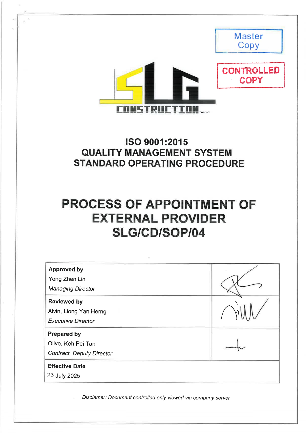 SLG-PRO-SOP Page 1